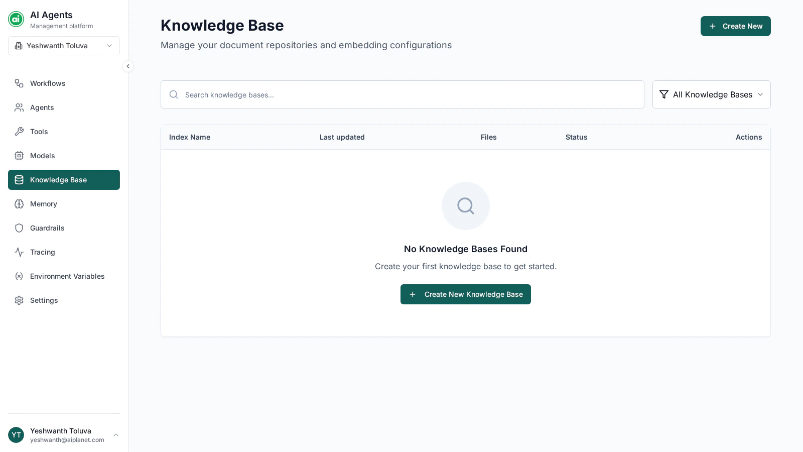 Knowledge Base management page