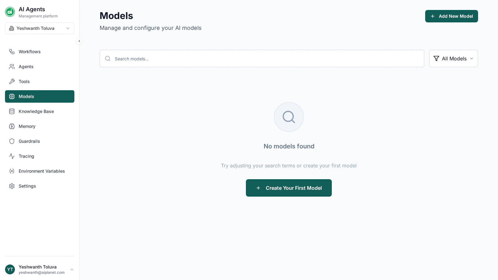 Models management page