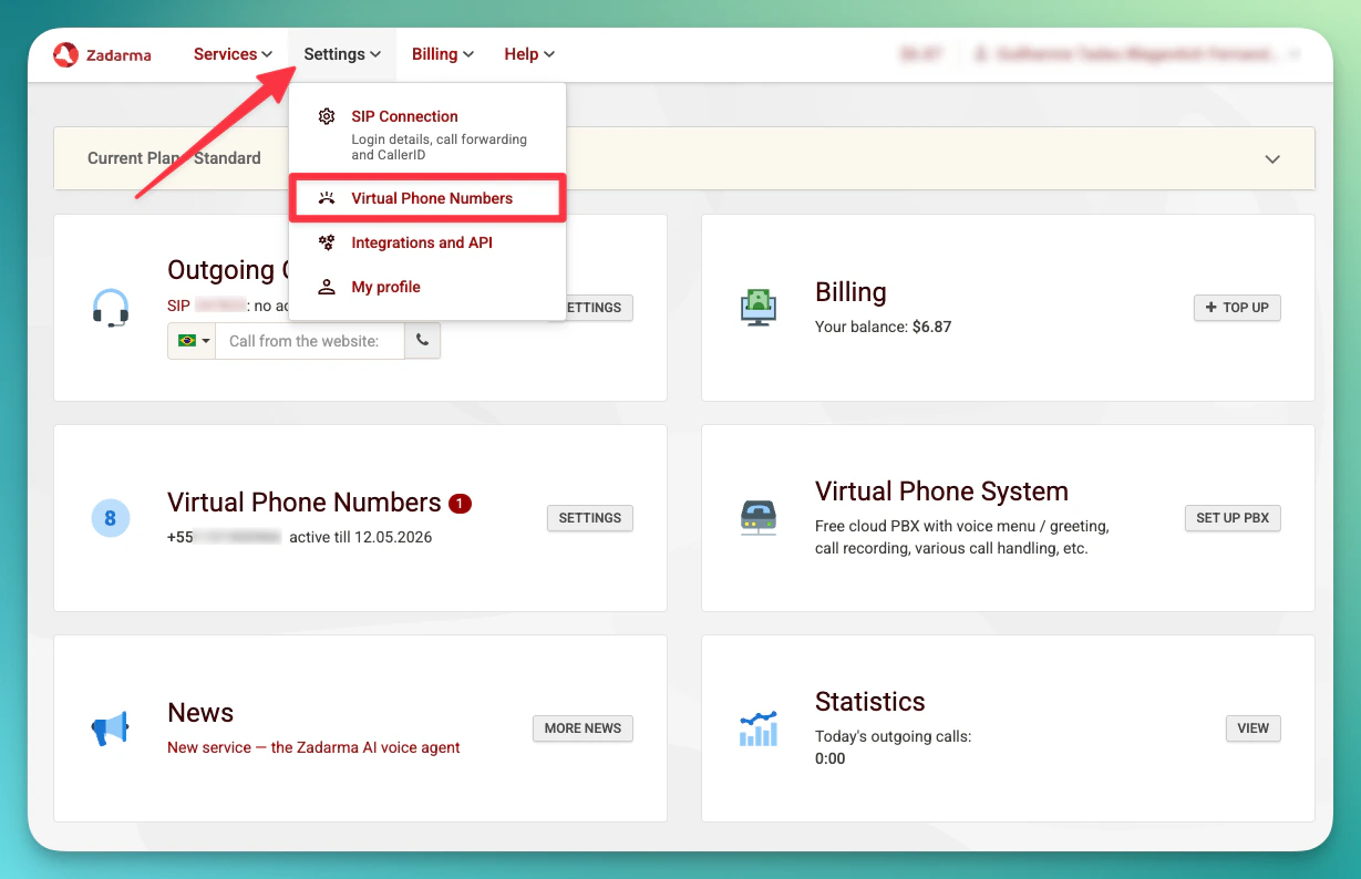 Zadarma SIP Settings Virtual phone numbers