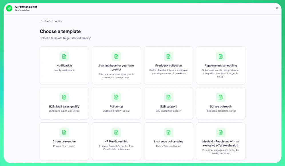 Template Selection Screen