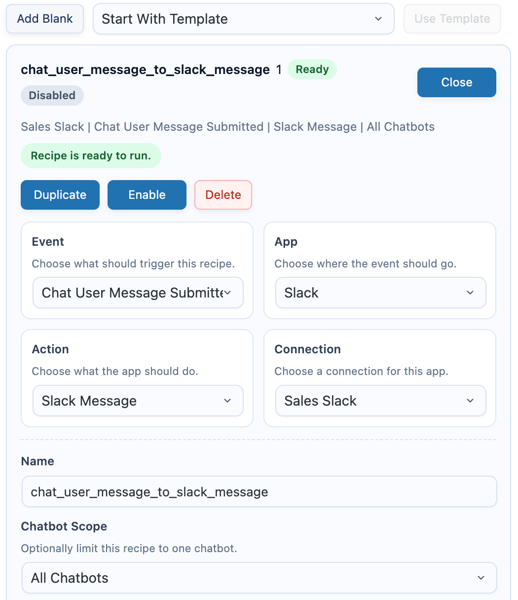 Chatbot Slack Recipe