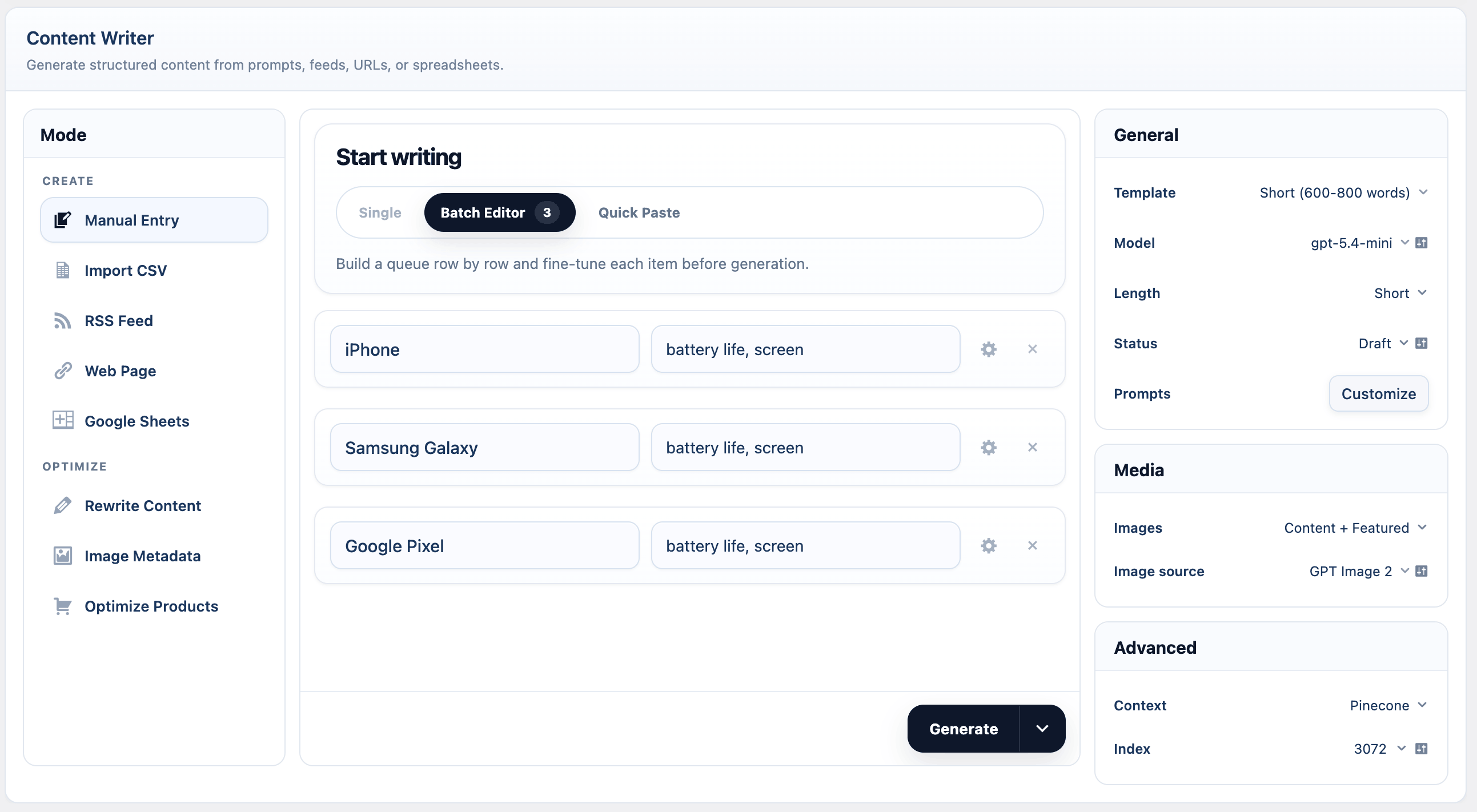 Content Writer Batch Editor