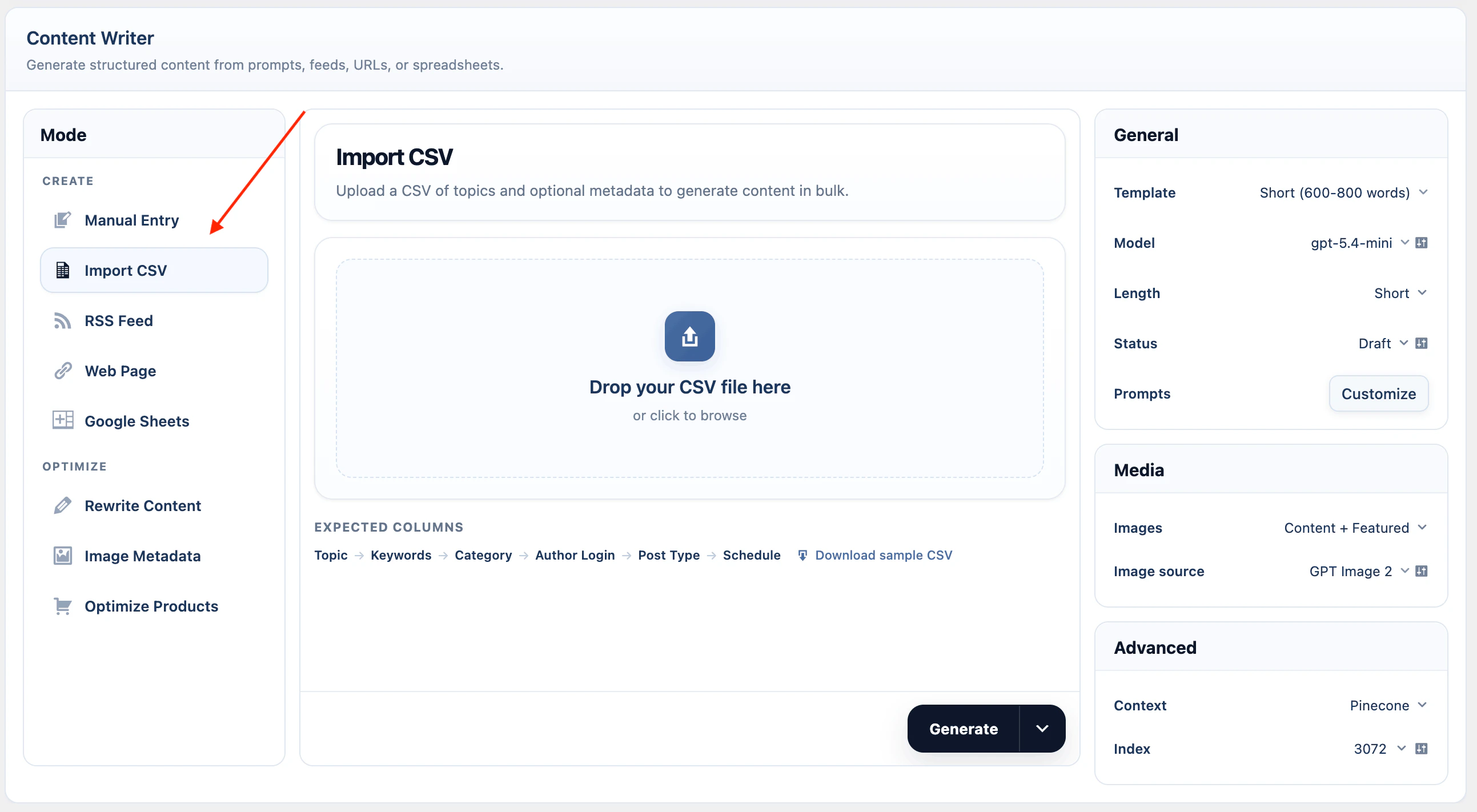 Content Writer CSV