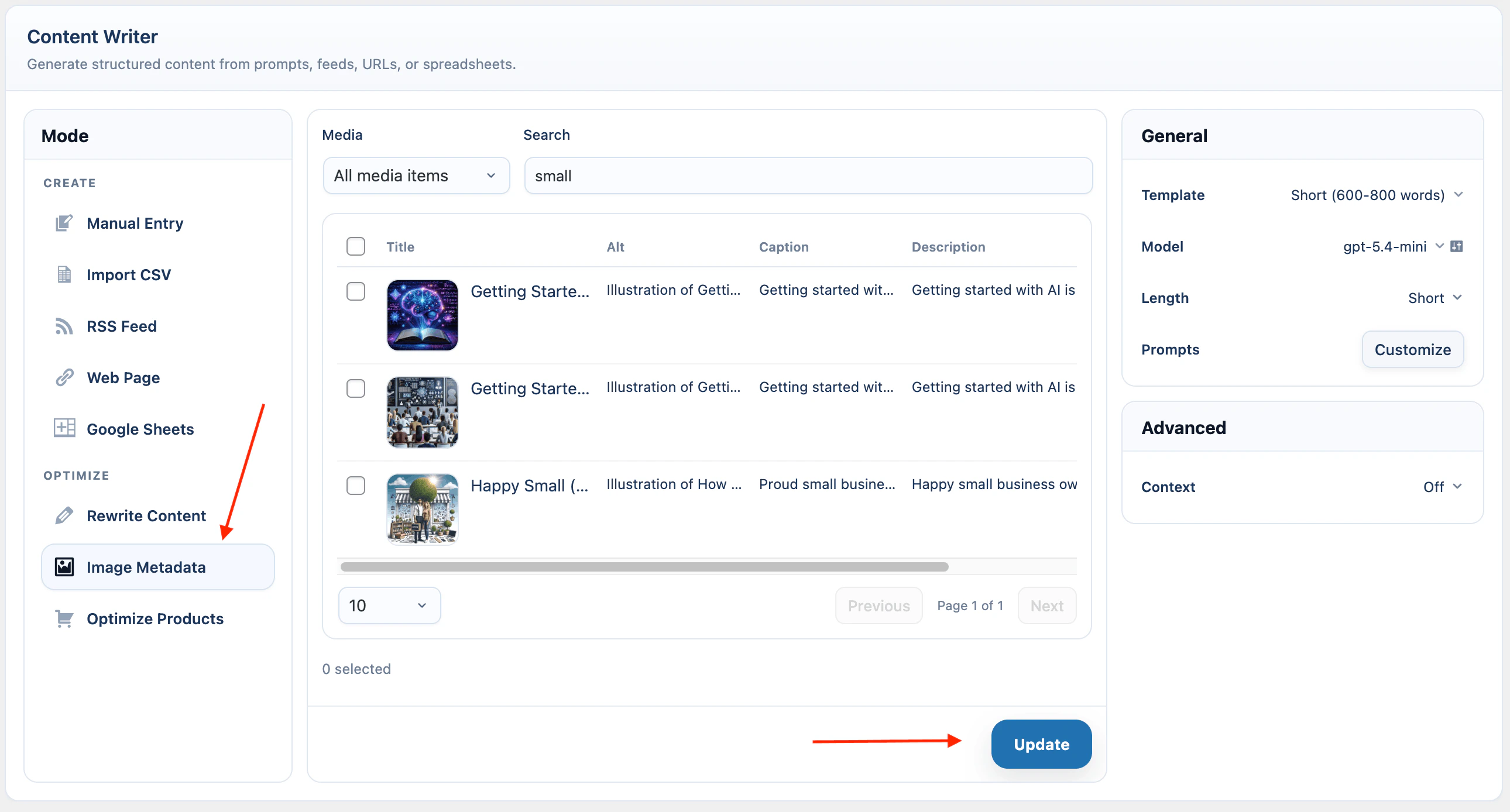 Content Writer Image Metadata