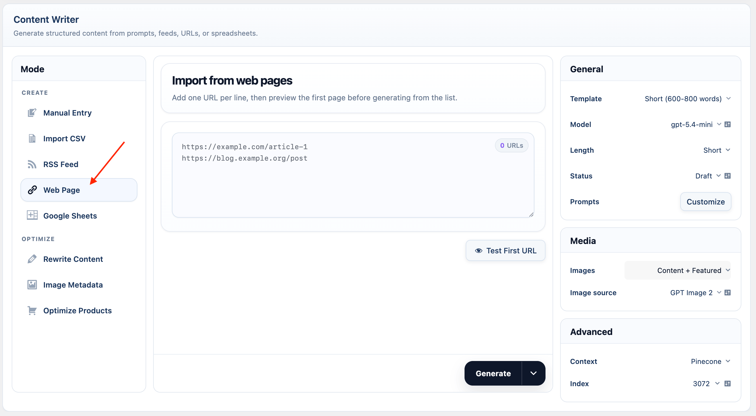 Content Writer URL