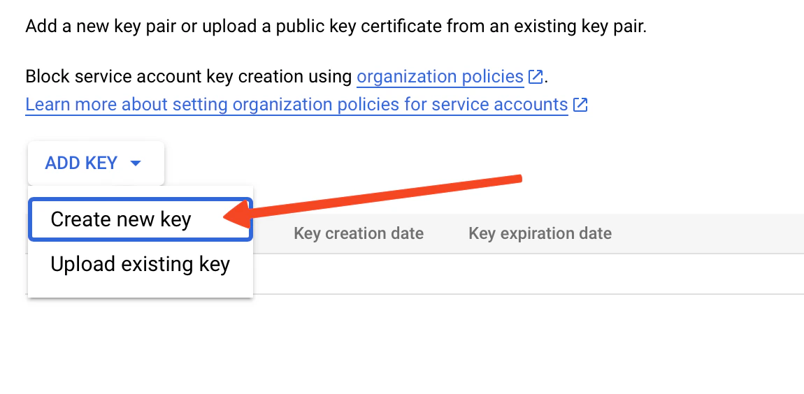 Create a service account key