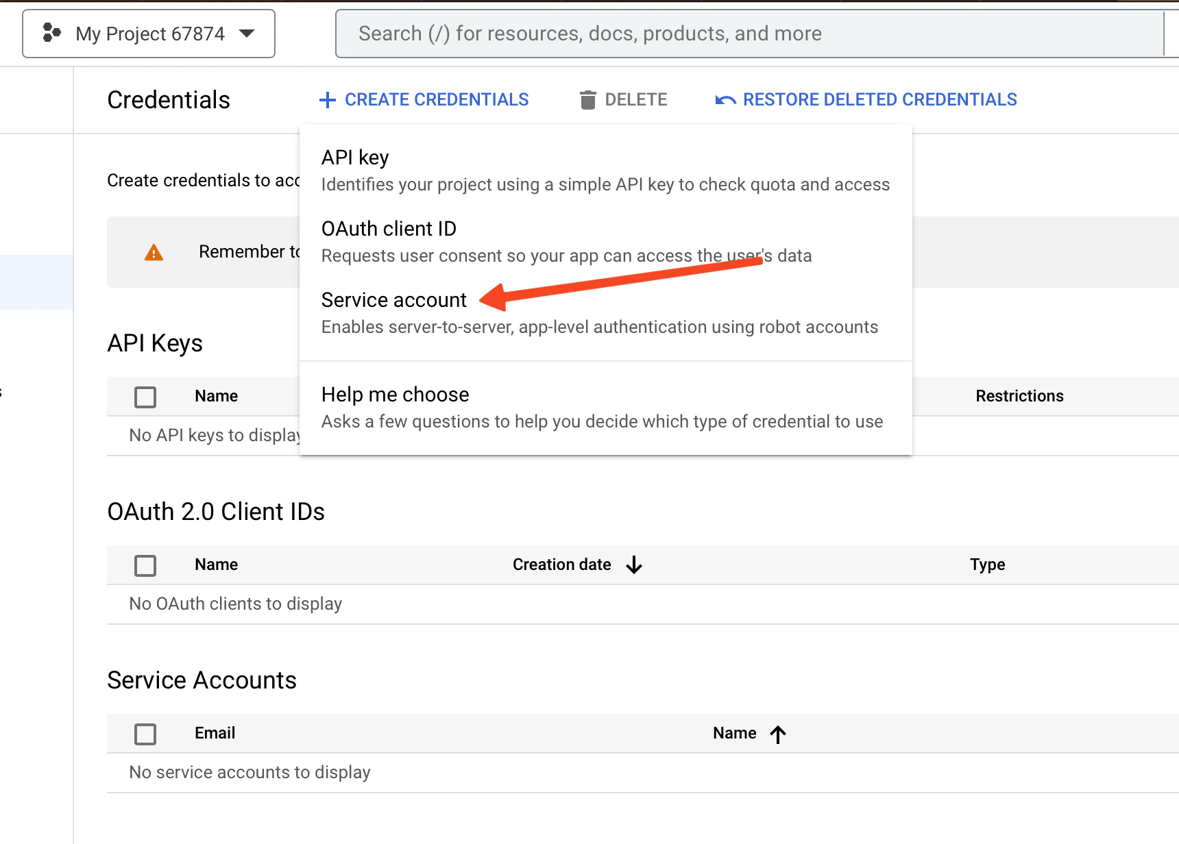 Create service account credentials