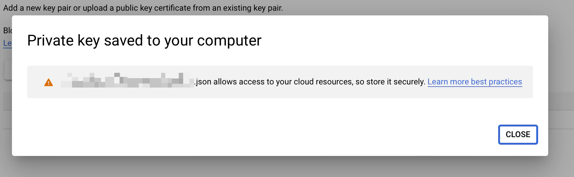 Downloaded service account JSON