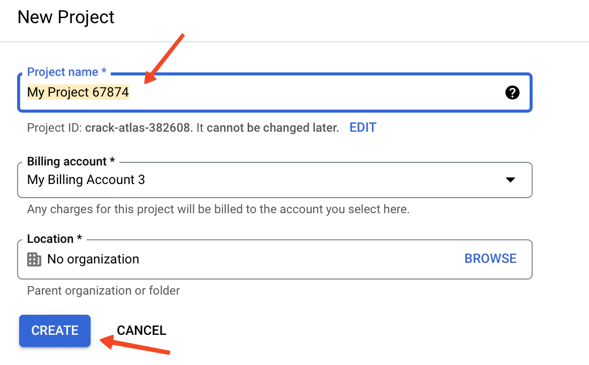Name the Google Cloud project