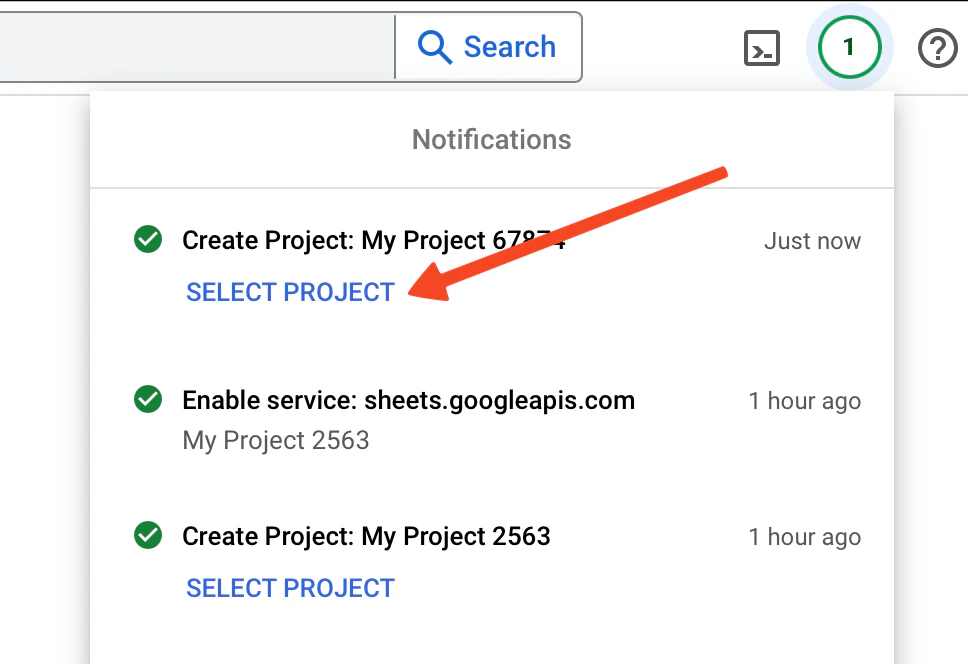 Select the Google Cloud project
