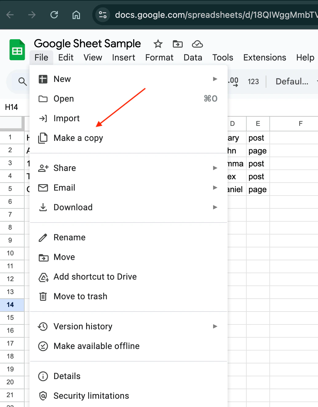 Copy the sample Google Sheet