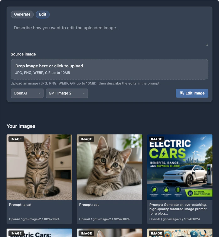Images frontend edit mode