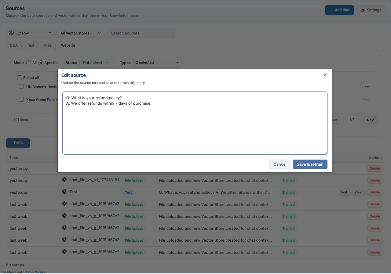 Knowledge Base edit source