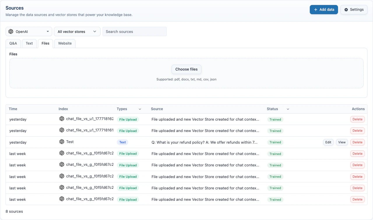 Knowledge Base Files tab