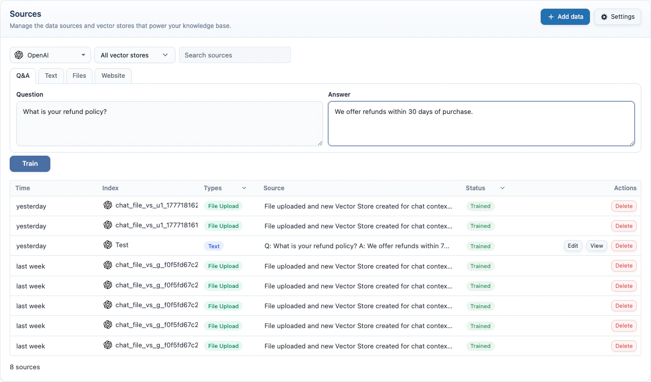 Knowledge Base Q&A tab