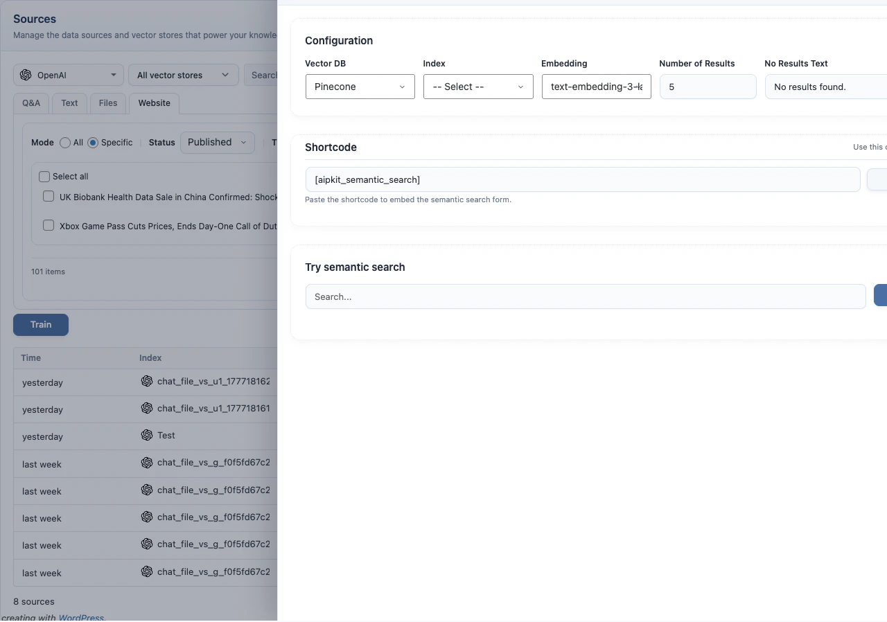 Knowledge Base Semantic Search settings