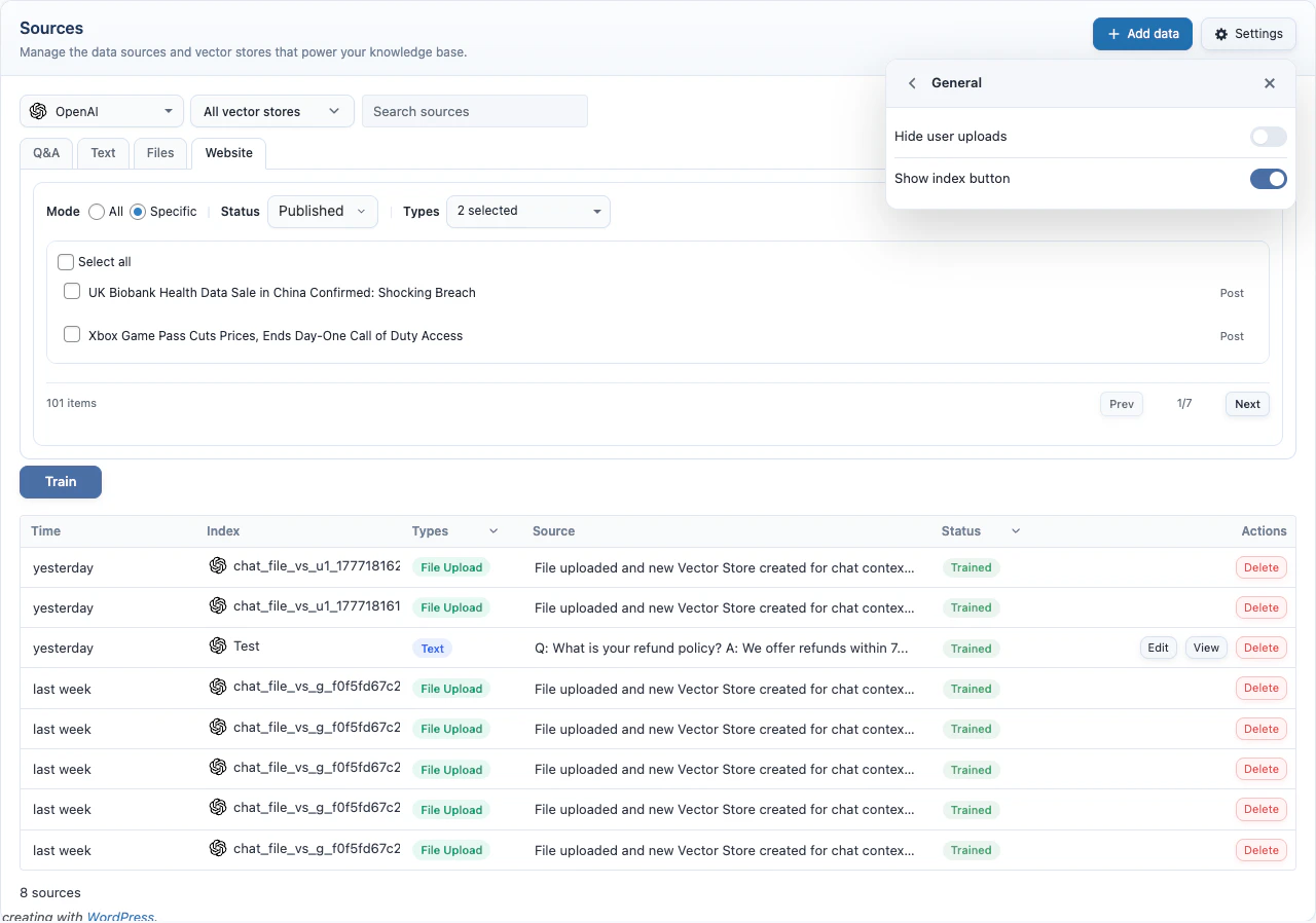 Knowledge Base general settings