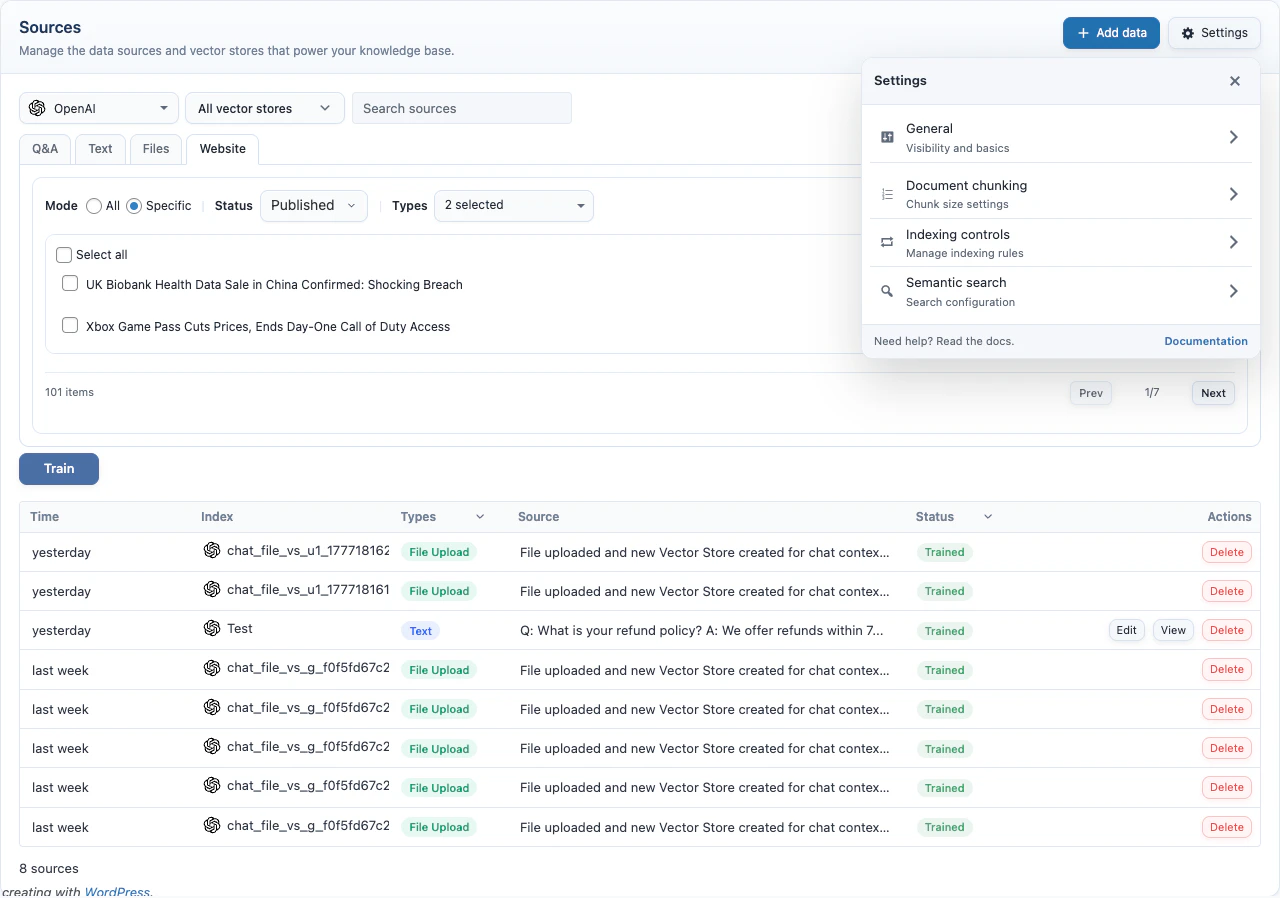 Knowledge Base settings