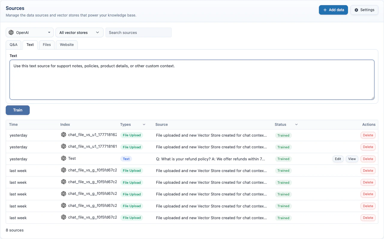 Knowledge Base Text tab