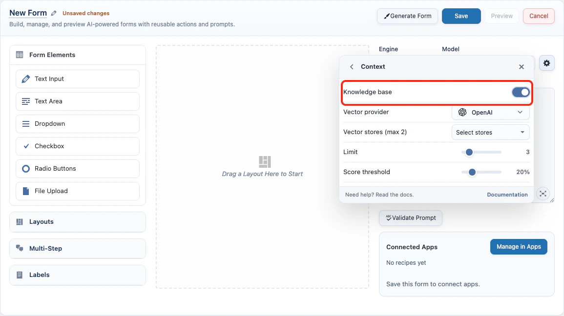 AI Form context settings