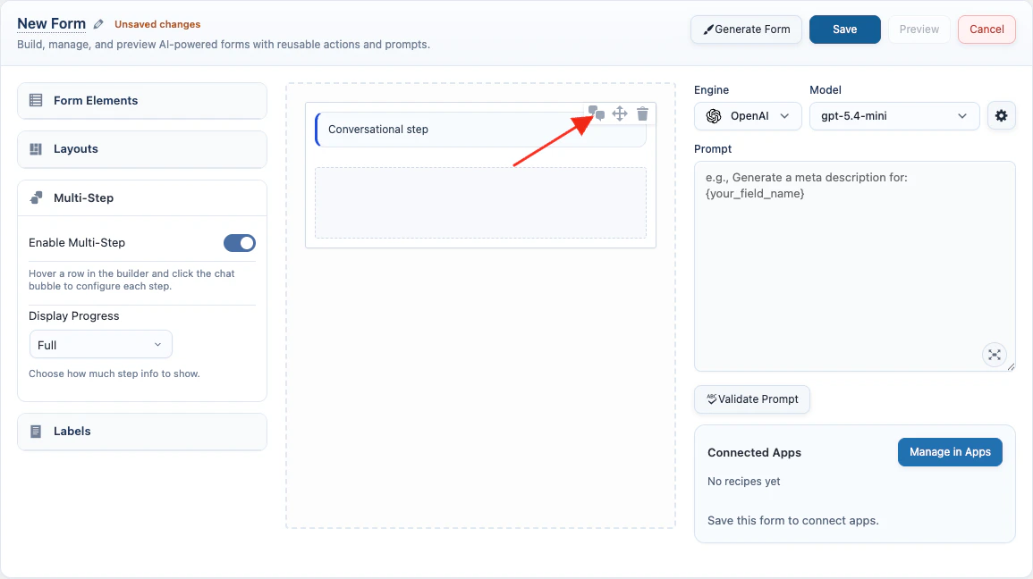 AI Form Multi-Step settings