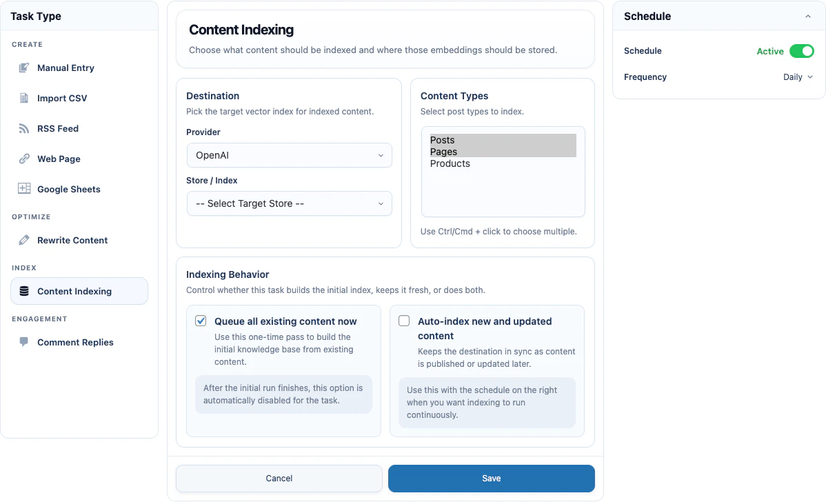Content Indexing automation