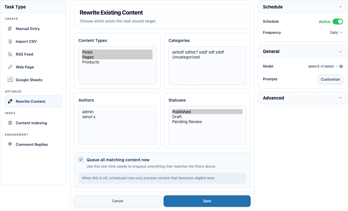 Rewrite Content automation
