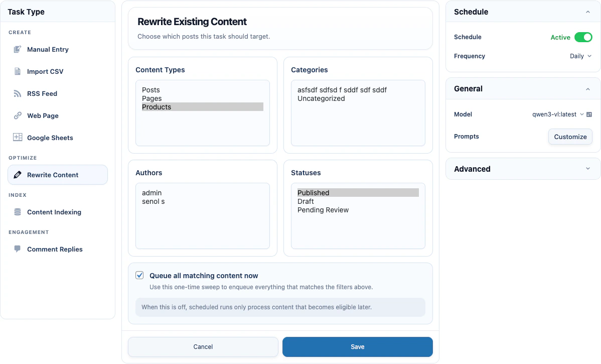 WooCommerce product rewrite automation