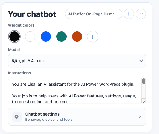 Chatbot model settings