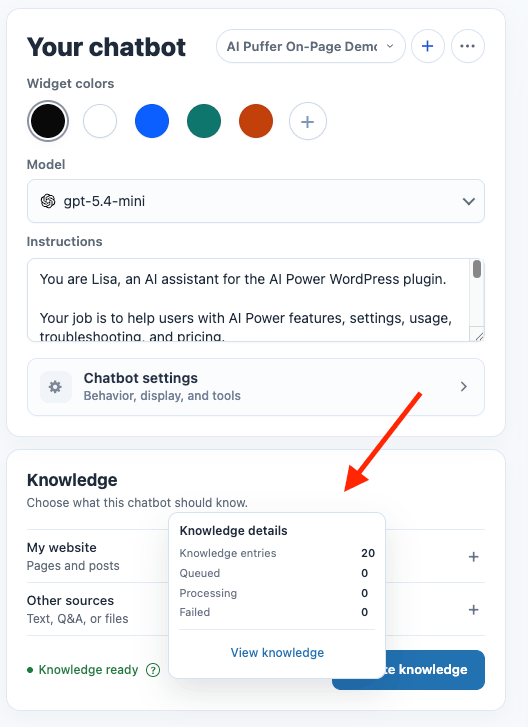 Chatbot Knowledge Settings