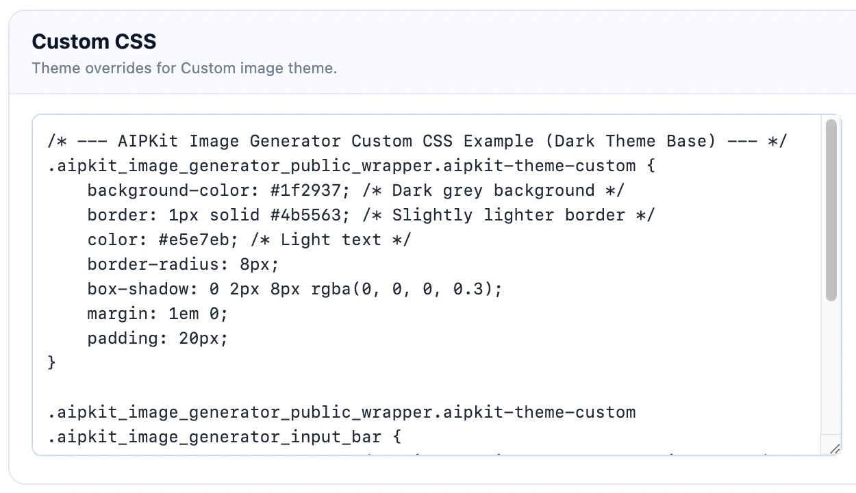 Images custom CSS settings