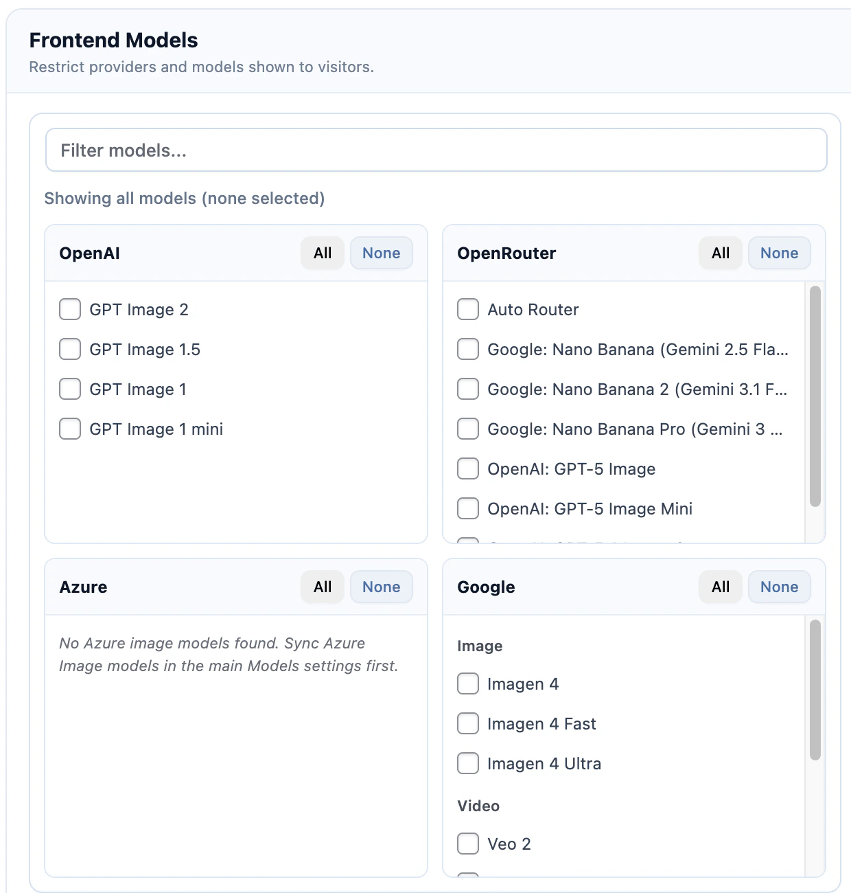 Images provider filtering settings