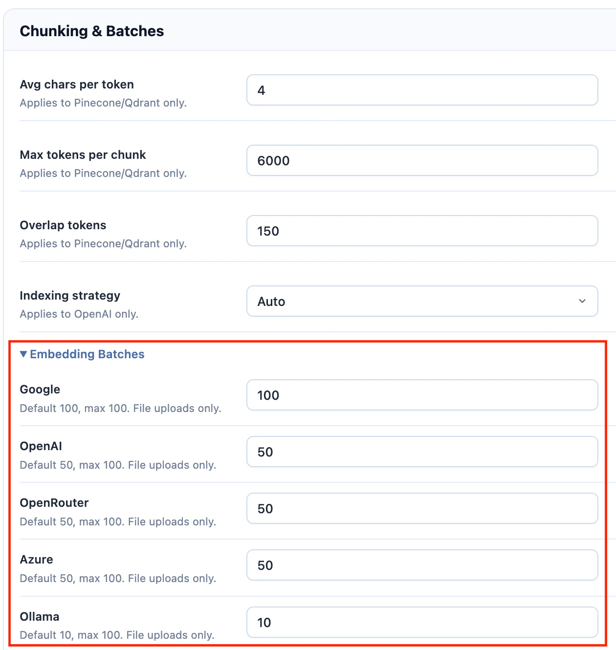 Knowledge Base Batch settings