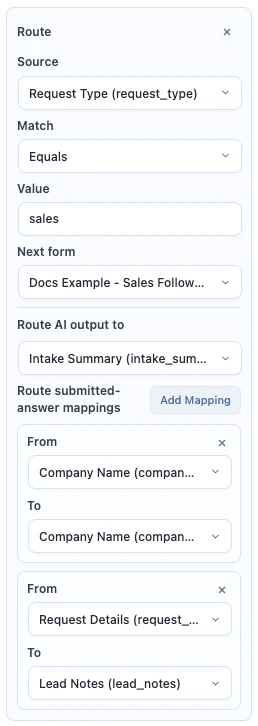 Lead intake workflow routes