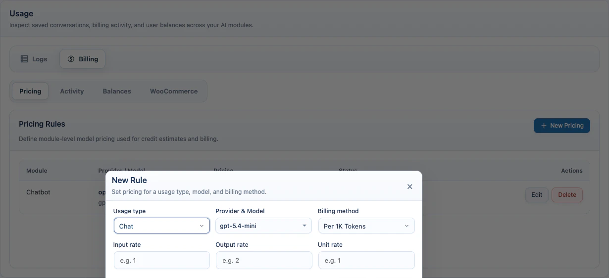 New Pricing rule modal