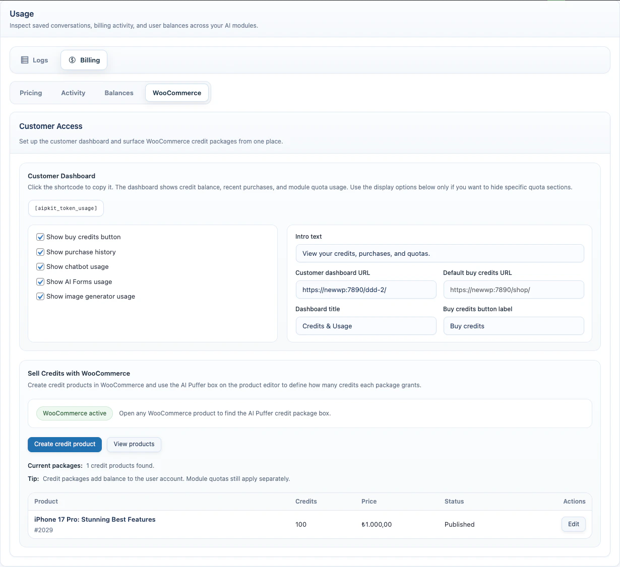 Billing WooCommerce tab