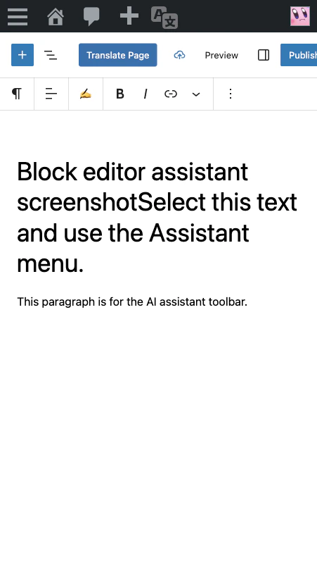 Content Assistant in the Block Editor toolbar