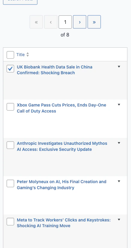 Assistant row menu on a post list
