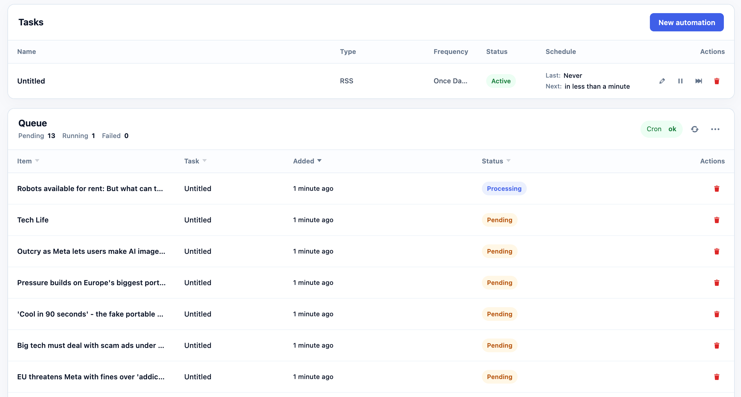 Quick create automation