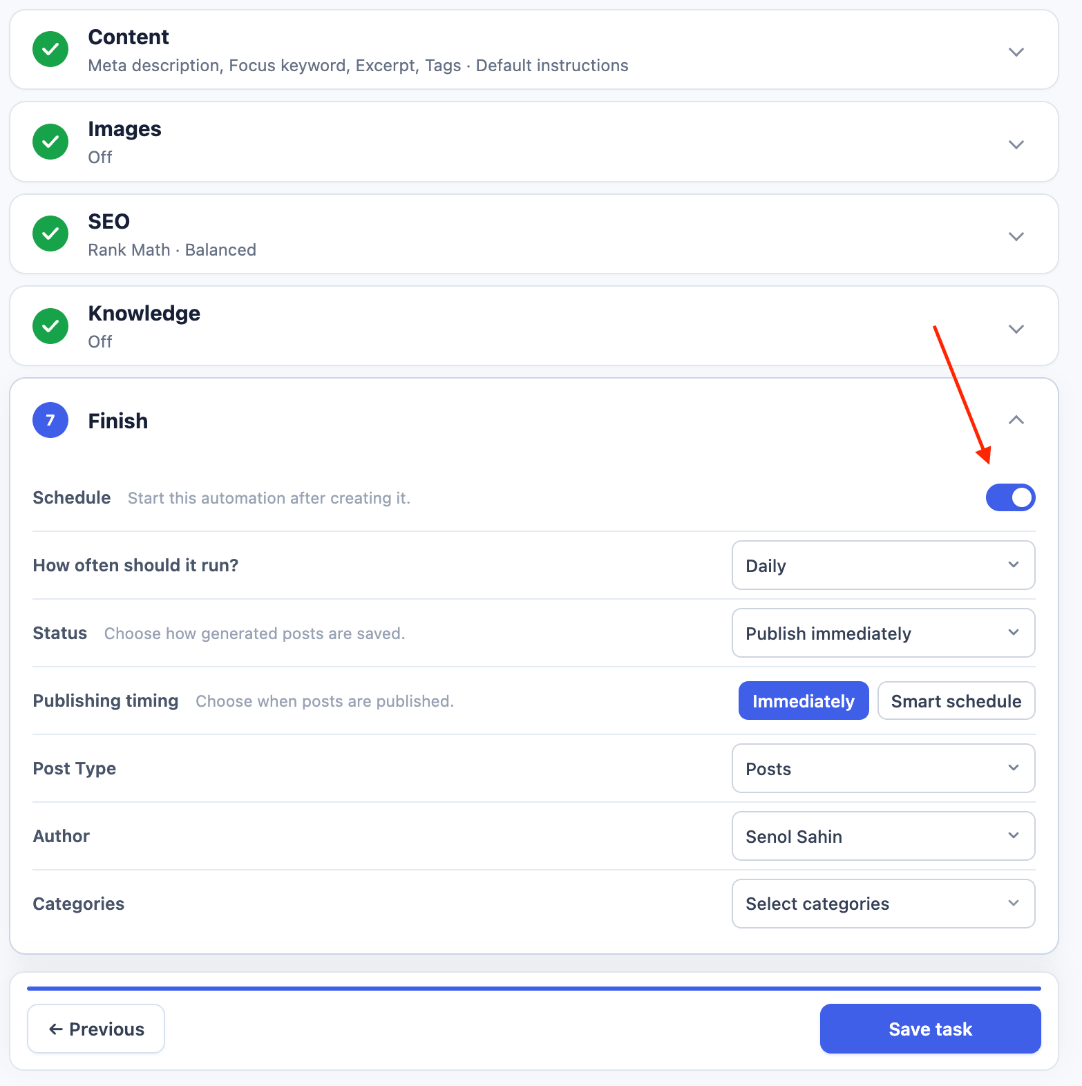 Task Schedule settings