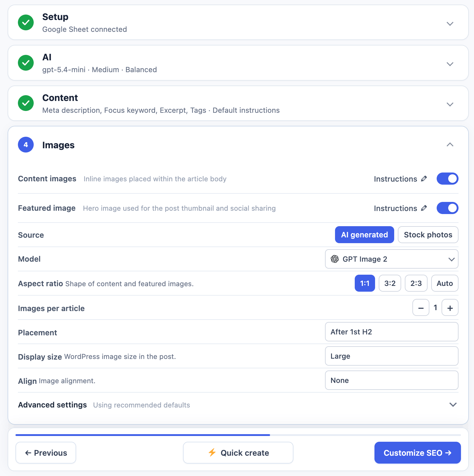 Automation image settings