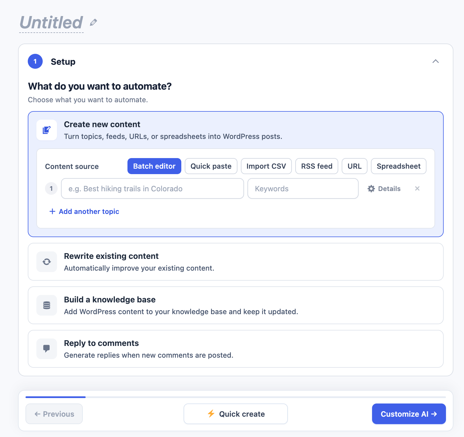 Quick create automation