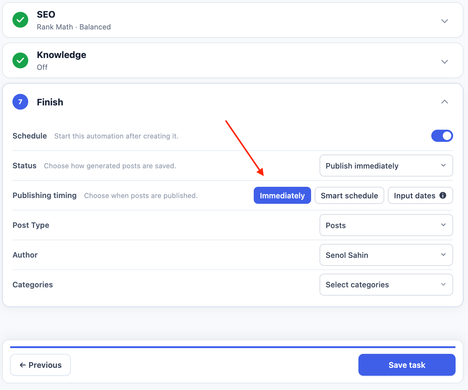Publishing Schedule settings