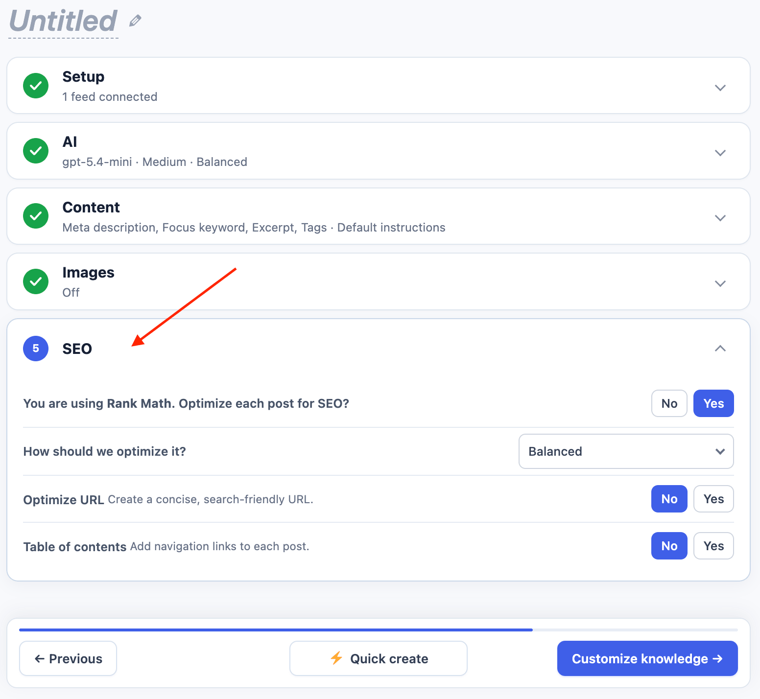 Automation SEO settings