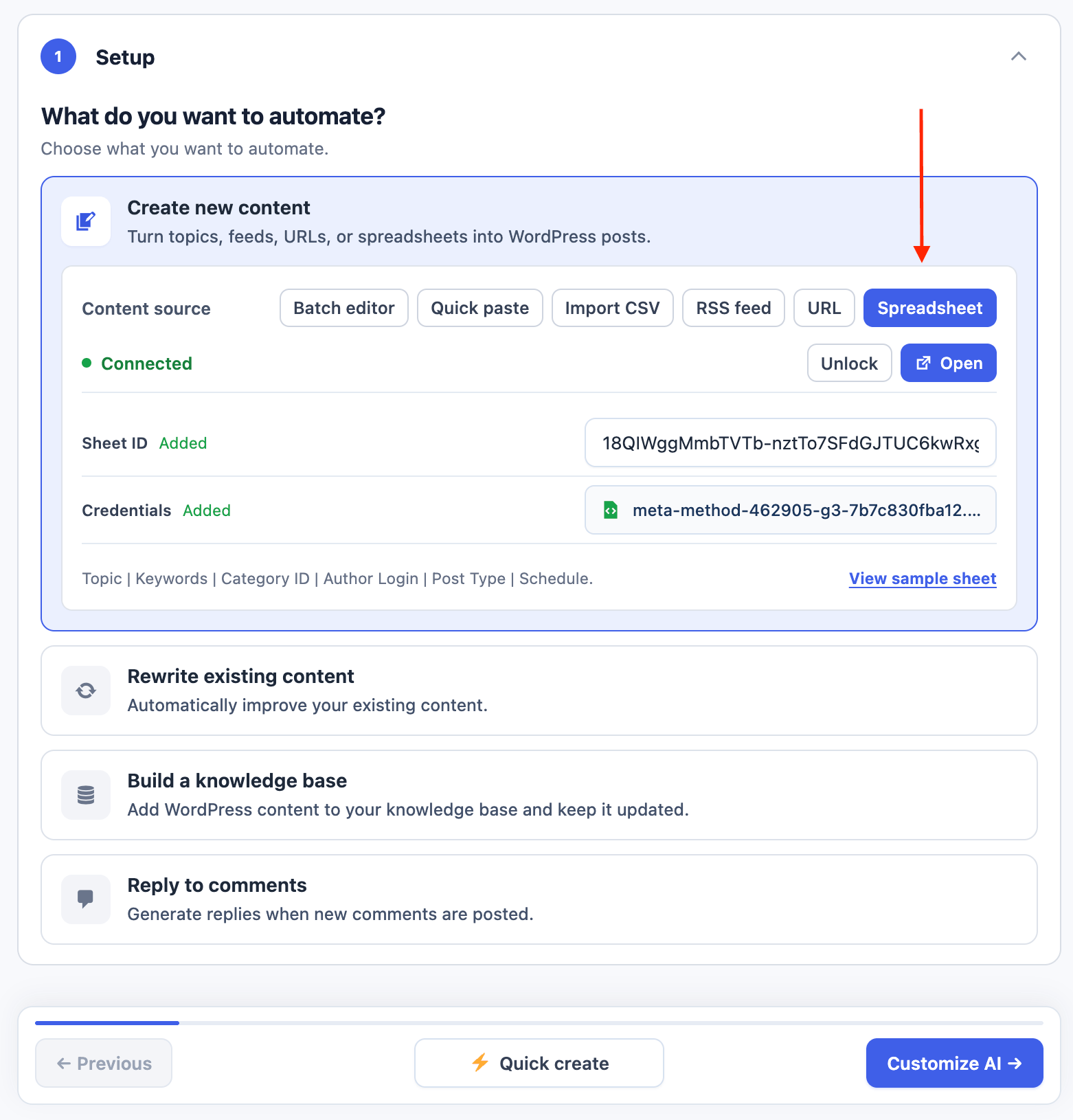 Google Sheets source