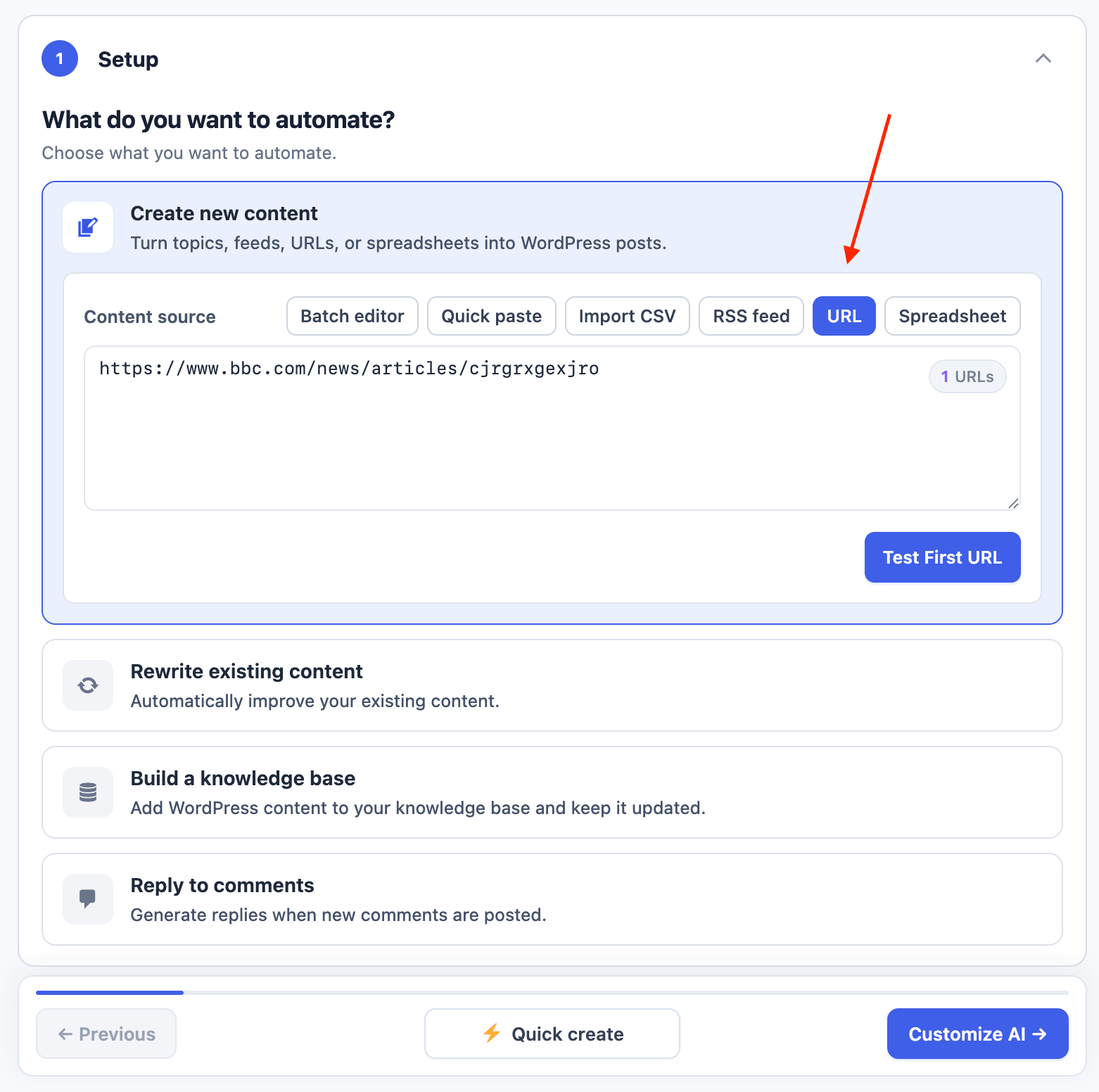 Web Page URL source