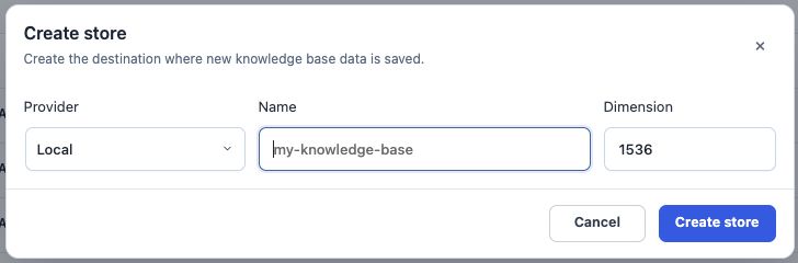 Local store creation with name and dimension fields