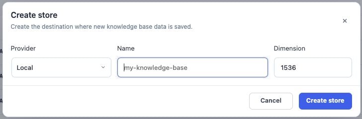 Local store creation with name and dimension fields