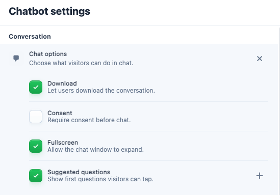 Chatbot UI features