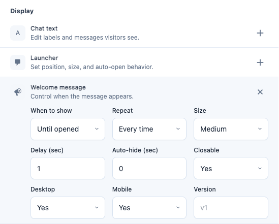Chatbot popup settings